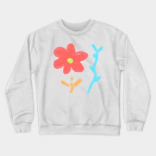 Red flower watercolor blue leaves art Crewneck Sweatshirt